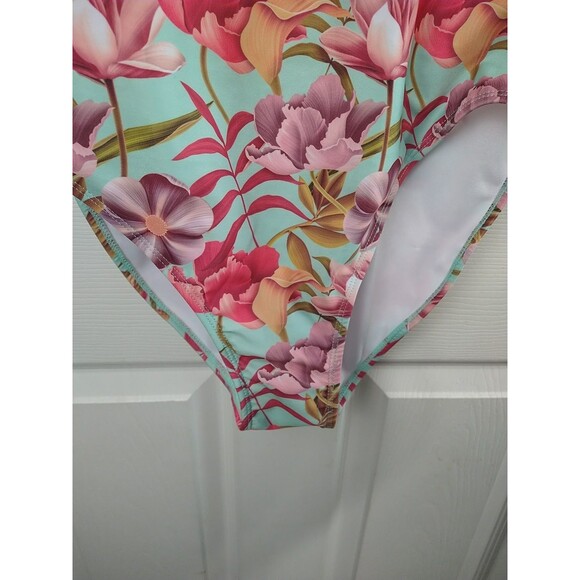 Nicole Miller Swimsuit M One Piece Aqua Floral Print - Picture 4 of 8